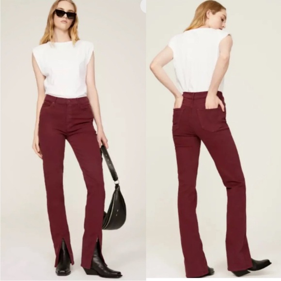 MOTHER Denim - Mother The Rascal Sliced Up Heel Burgundy Play Date Denim Jean Women Size 26 NEW
